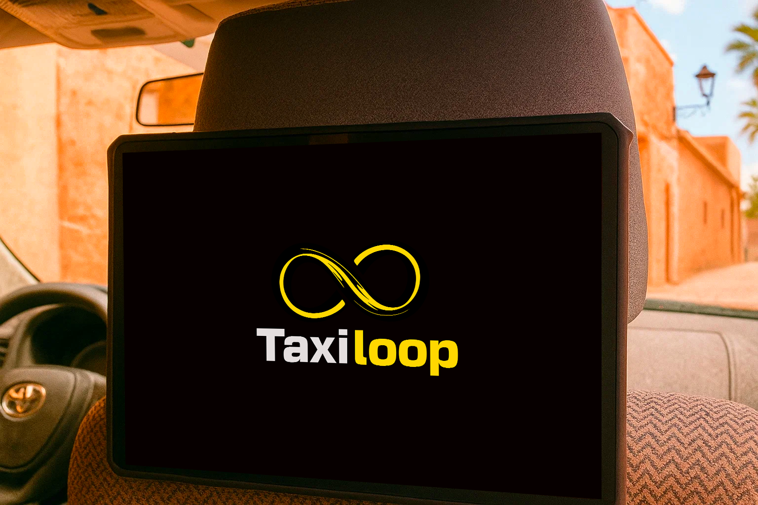 Tablette digitale dans un taxi